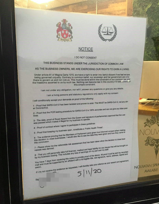 The notice at Quinn Blakey Hairdressing citing the Magna Carta. (SWNS)