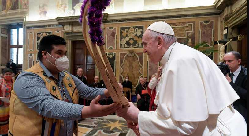 Pope Francis met with delegations of Canada’s Indigenous Peoples earlier this month. (Credit:  Vatican News)