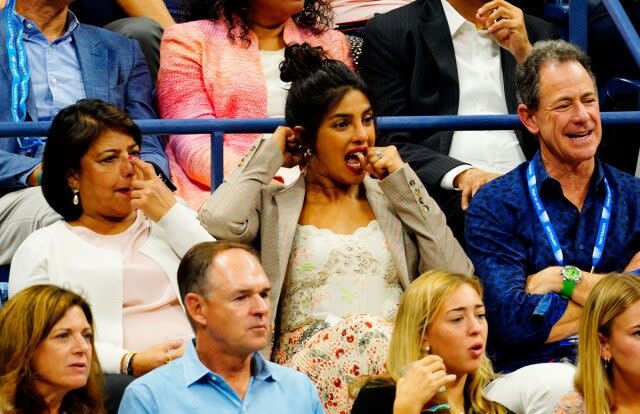 The actress couldn't contain her excitement while watching the tennis pro earn her milestone 100th US Open win!