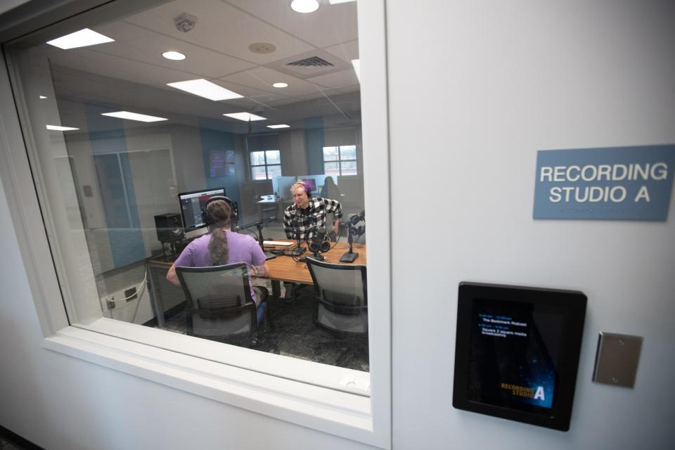 Two types of recording studios give library patrons the opportunity to reserve spaces and record their own audio and video for podcast production or other media applications.