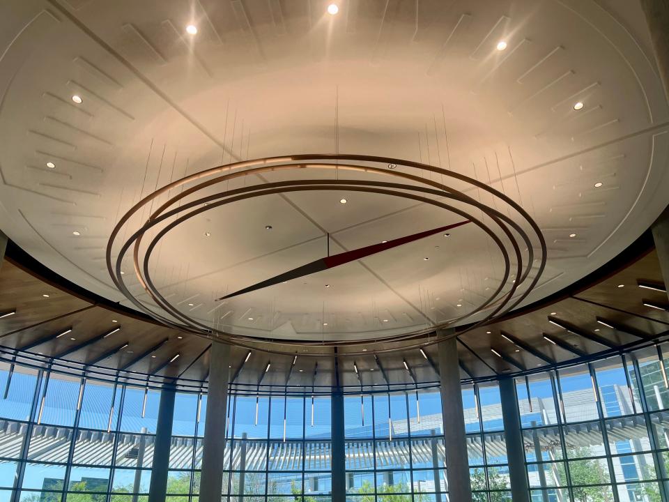 The giant compass on the ceiling of the cafeteria.