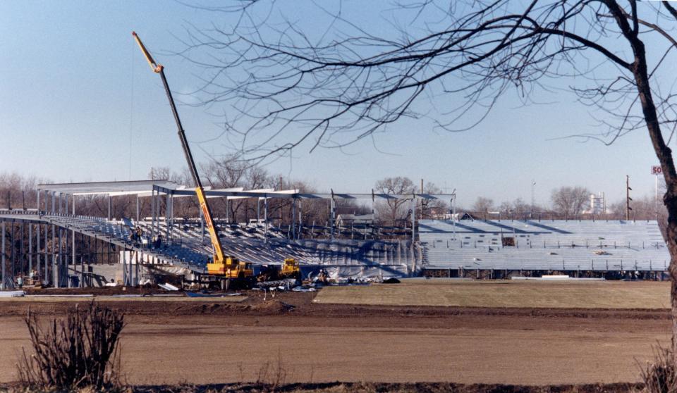 Thurman Munson Memorial Stadium is shown under construction in Canton on Monday, January 23, 1989.