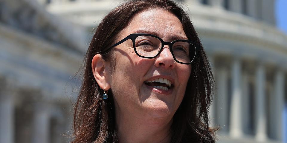 Rep. Suzan DelBene, a Democrat from Washington, speaks in front of the US Capitol.