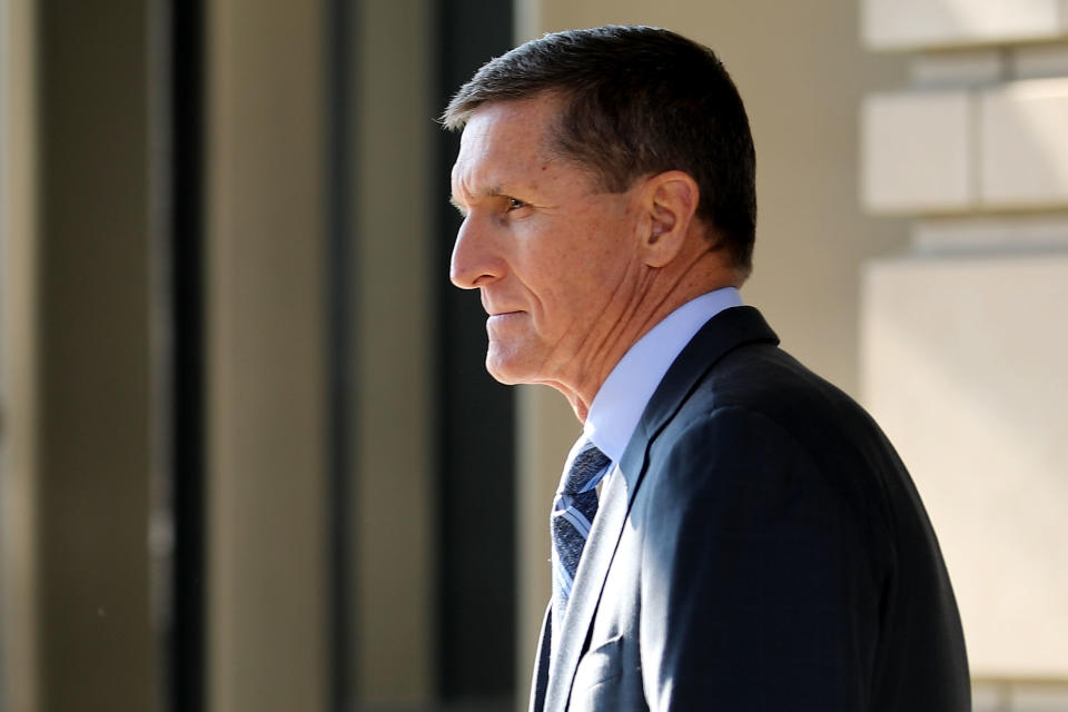 Former National Security Advisor Michael Flynn leaves following his plea hearing at the Prettyman Federal Courthouse December 1, 2017 in Washington, DC.