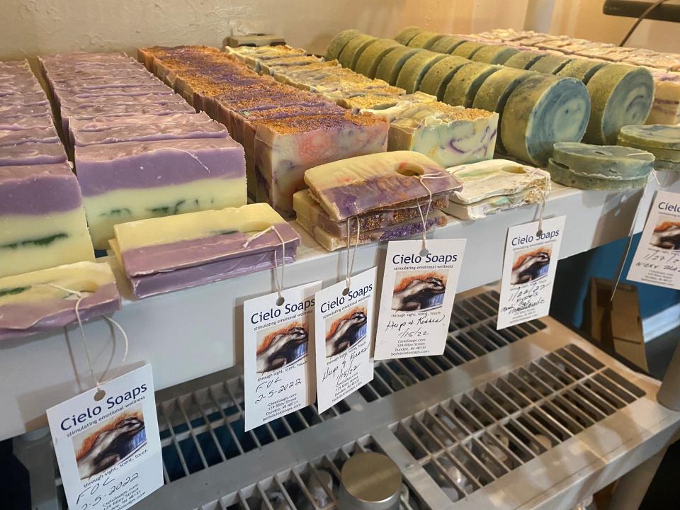 Handmade soaps cure at Cielo Soaps and Wine at the Crossing on Monday, February 7, 2022.