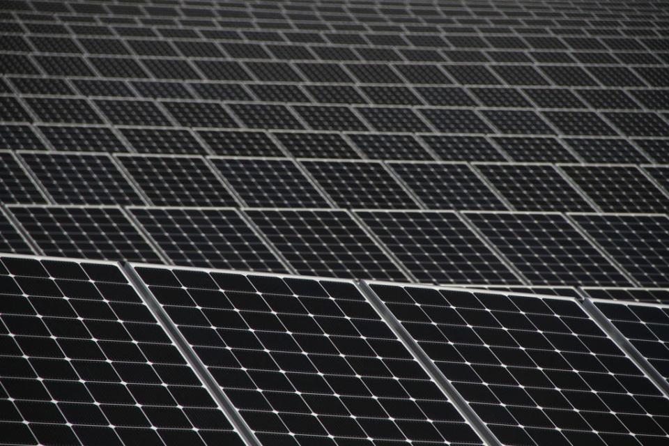 Photovoltaic panels in a solar farm in Warwick.