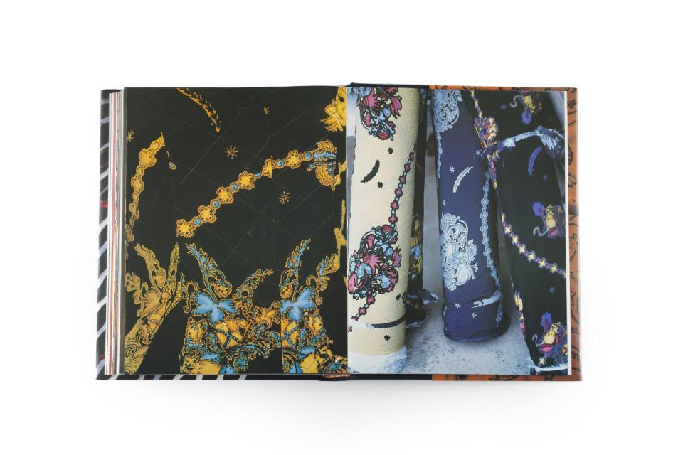 <h1 class="title">Details of a beaded jacket (left), and details of rolls of fabric (right)</h1><cite class="credit">Photo: Courtesy of Loewe/Armin Heinemann</cite>