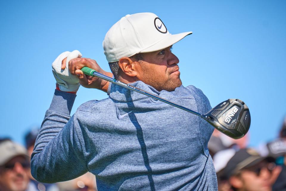 Tony Finau tees off on the 15th hole during round one of the WM Phoenix Open at TPC Scottsdale on Feb. 9, 2023.