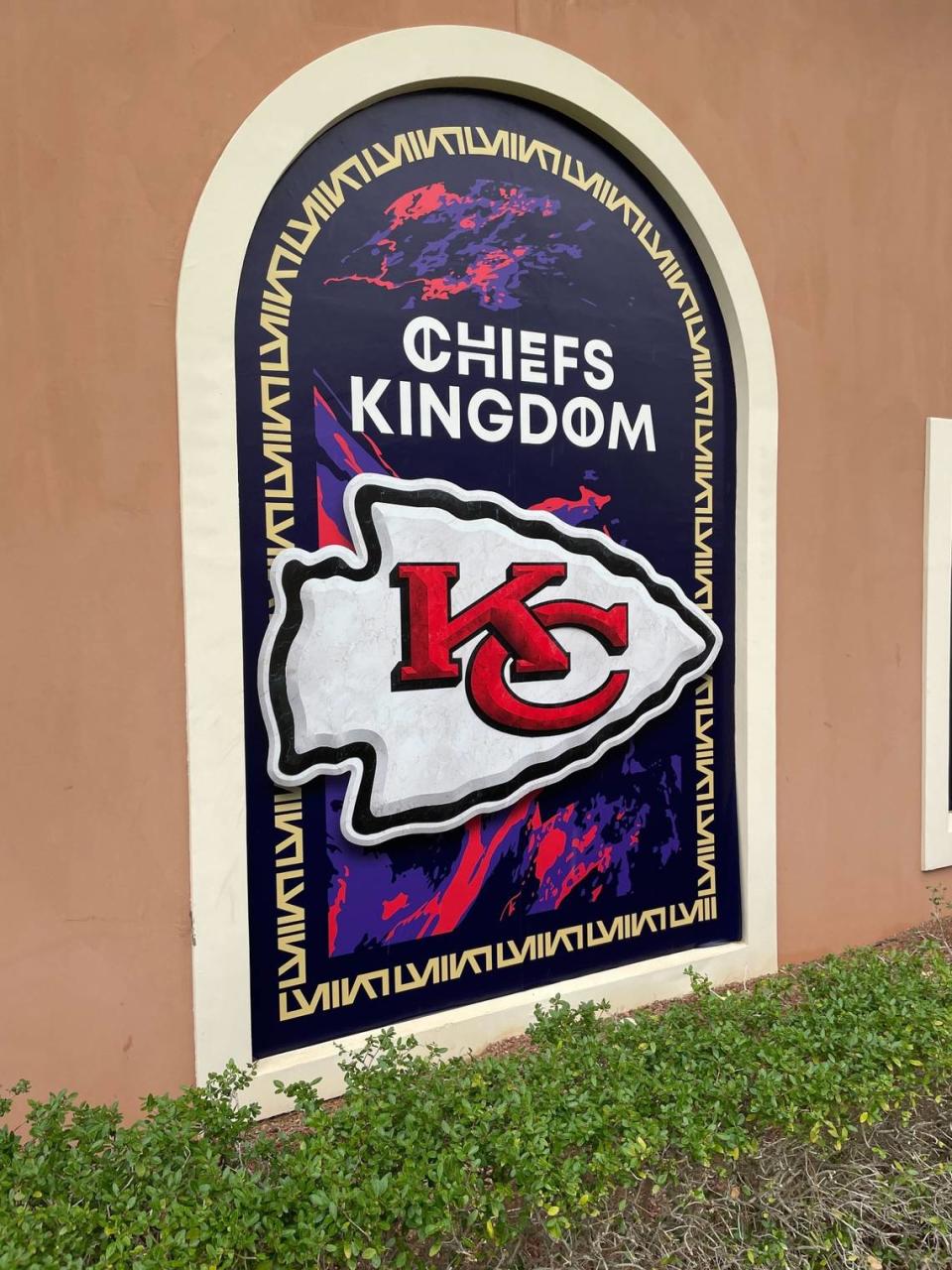This sign welcomes Kansas City Chiefs fans to the Westin Lake Las Vegas Resort & Spa in Henderson, Nevada, where the team is staying while preparing for the Super Bowl on Sunday.