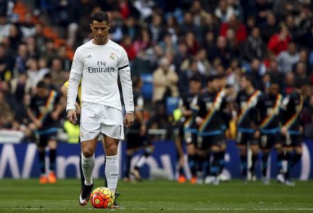 Football Soccer - Real Madrid v Rayo Vallecano - Spanish Liga BBVA - Santiago Bernabeu stadium, Madrid, Spain - 20/12/15 Real Madrid's Cristiano Ronaldo reacts during match REUTERS/Sergio Perez