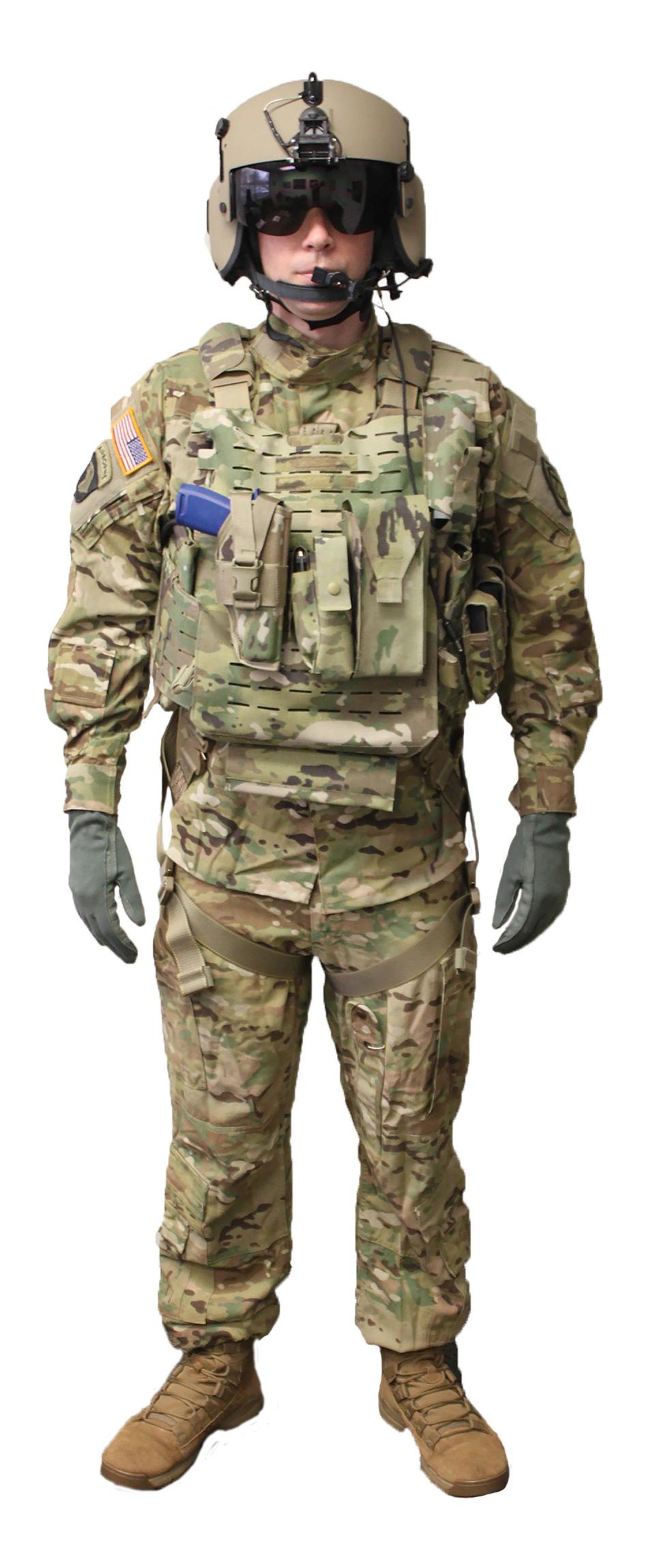 The newest version of aircrew gear has made modifications to the helmet, body armor and load carriage, as well as changed the placement of the flotation system. (Army)