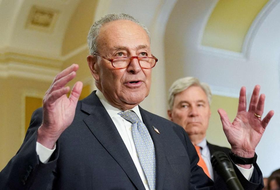 PHOTO: Senate Majority Leader Chuck Schumer speaks to reporters in the U.S. Capitol in Washington, June 13, 2023. (Kevin Lamarque/Reuters)