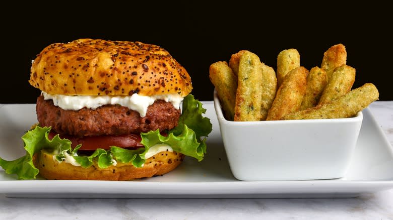 Burger with everything bagel seasoning