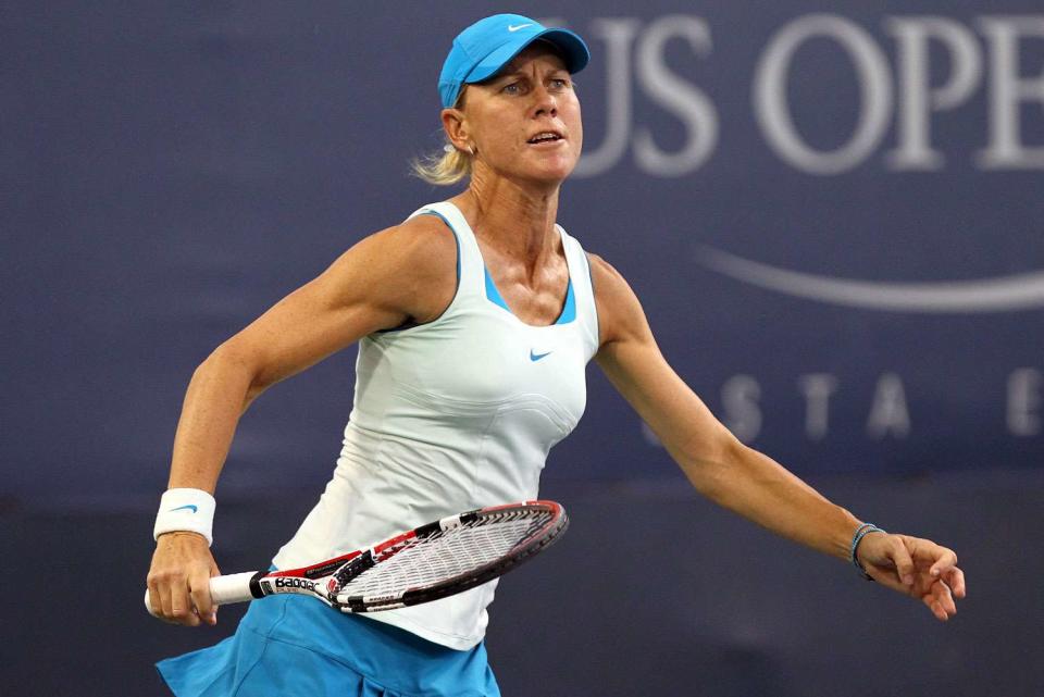 <p>Nick Laham/Getty</p> Rennae Stubbs in 2010 for the U.S. Open