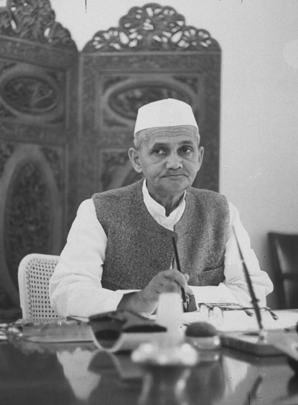 <p>Prime Minister Lal Bahadur Shastri of India in his office in Parliament. (Photo by Stan Wayman/The LIFE Picture Collection via Getty Images)</p> 