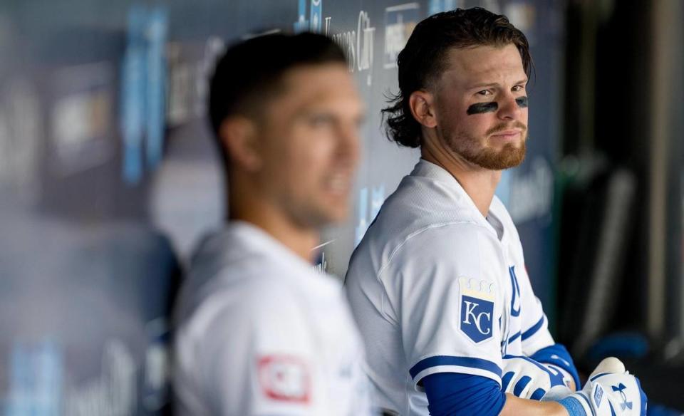 Kansas City Royals shortstop Bobby Witt Jr., in the dugout on Opening Day at Kauffman Stadium last week. Was he daydreaming about sushi?