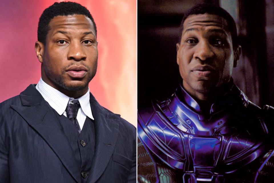 <p>Karwai Tang/WireImage, Everett </p> Jonathan Majors (left) portrays Kang the Conqueror in 