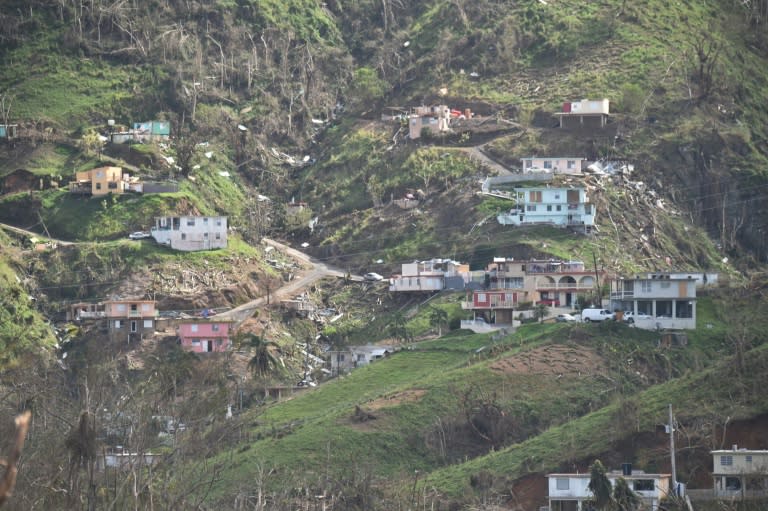 Damaged homes and vegetation during the passage of Hurricane Maria are viewed on a mountain in Naranjito, southwest of San Juan, Puerto Rico