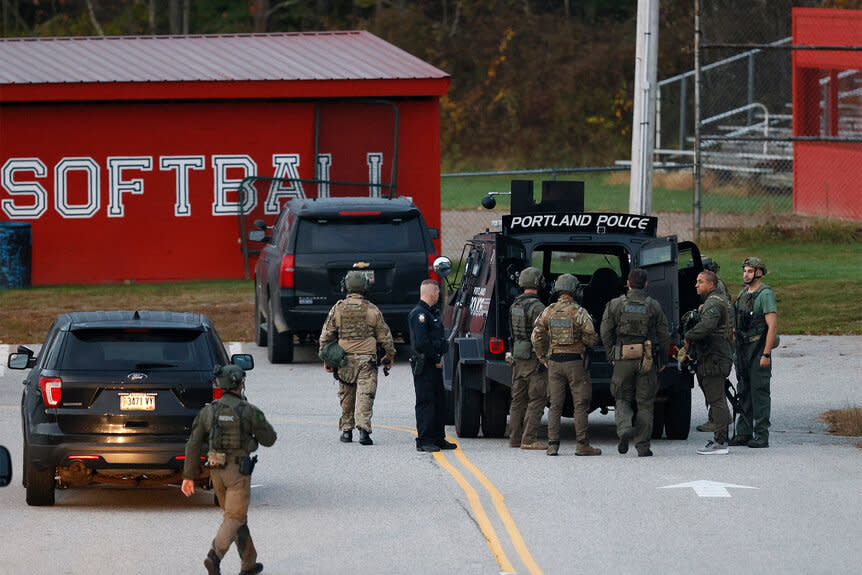 Law enforcement search for the suspect in the Lewiston Maine mass Shooting