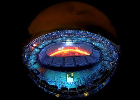 2016 Rio Olympics - Closing ceremony - Maracana - Rio de Janeiro, Brazil - 21/08/2016. Performers take part in the closing ceremony. REUTERS/Pawel Kopczynski