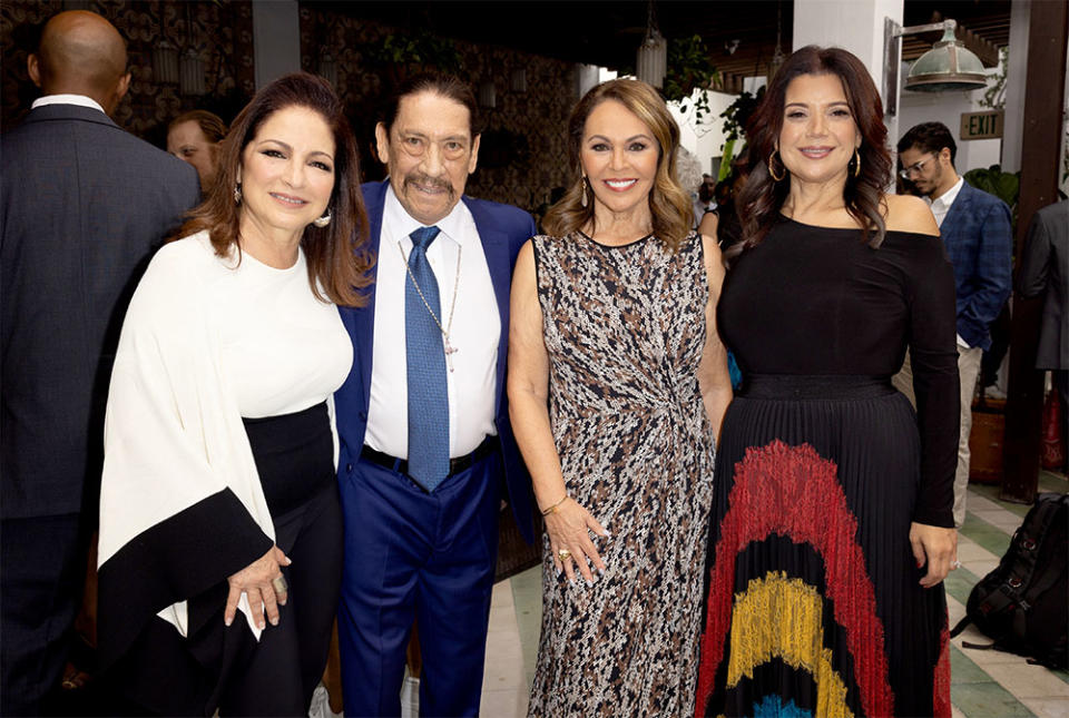 Gloria Estefan, Danny Trejo, María Elena Salinas and Ana Navarro attend The Hollywood Reporter's Latin Power event, sponsored by Paramount+, United Airlines, and First Horizon Bank at Soho Beach House on November 08, 2023 in Miami Beach, Florida.