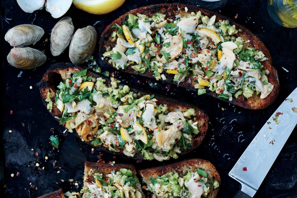 Grilled Clam Toasts With Lemon and Green Olives