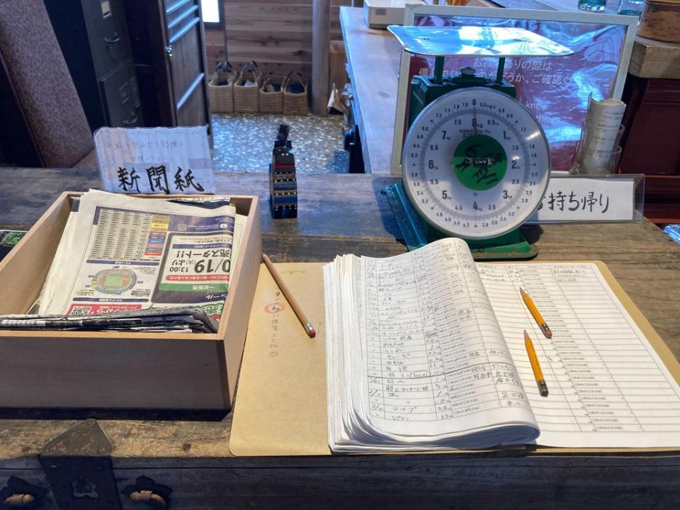 The ledger a the kuru kuru thrift store where residents keep track of the volume of reused items (The Washington Post/Julia Mio Inuma)