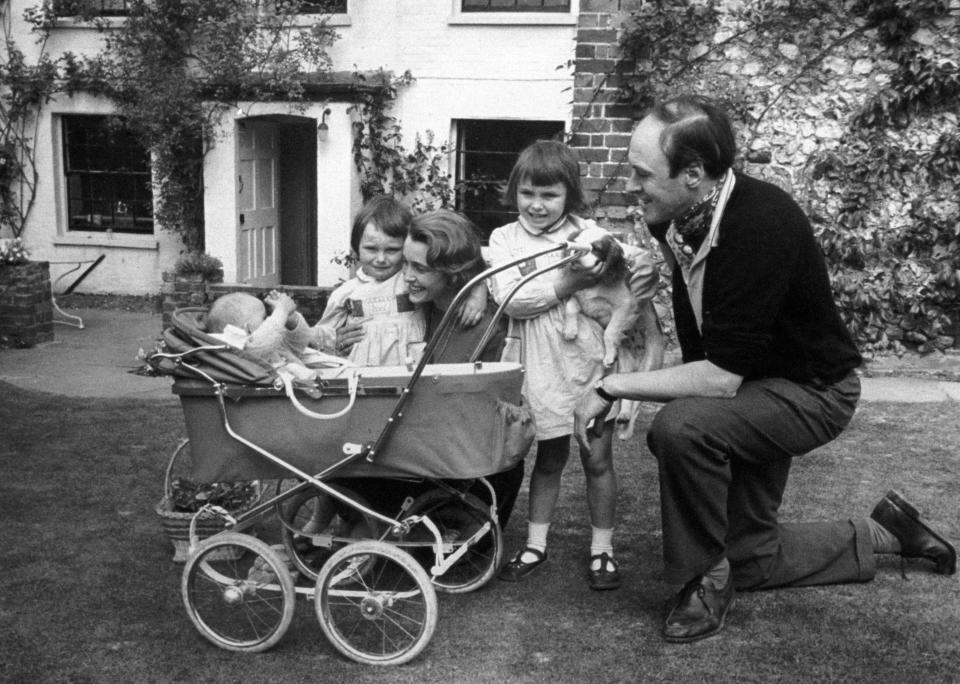 A family photograph of the children's author Roald Dahl, with his wife Patricia Neal, and children Olivia (right) Tessa, and Theo (in pram).   (Photo by PA Images via Getty Images)