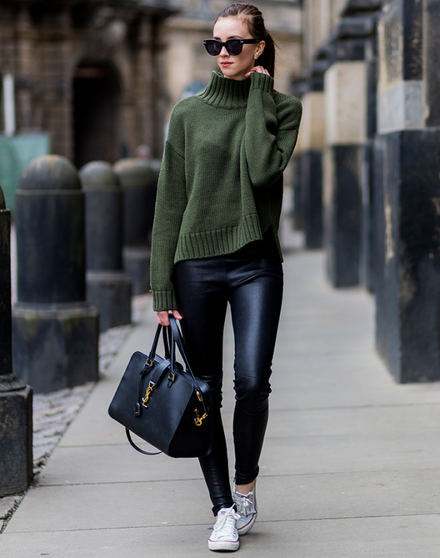 chicwish; turtleneck; winter look; brown leather leggings; styling