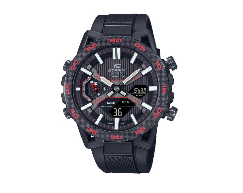 ▲CASIO EDIFICE ECB-2000PB-1A指針數位雙顯腕錶，散發賽車魂。（圖片來源：Yahoo購物中心）