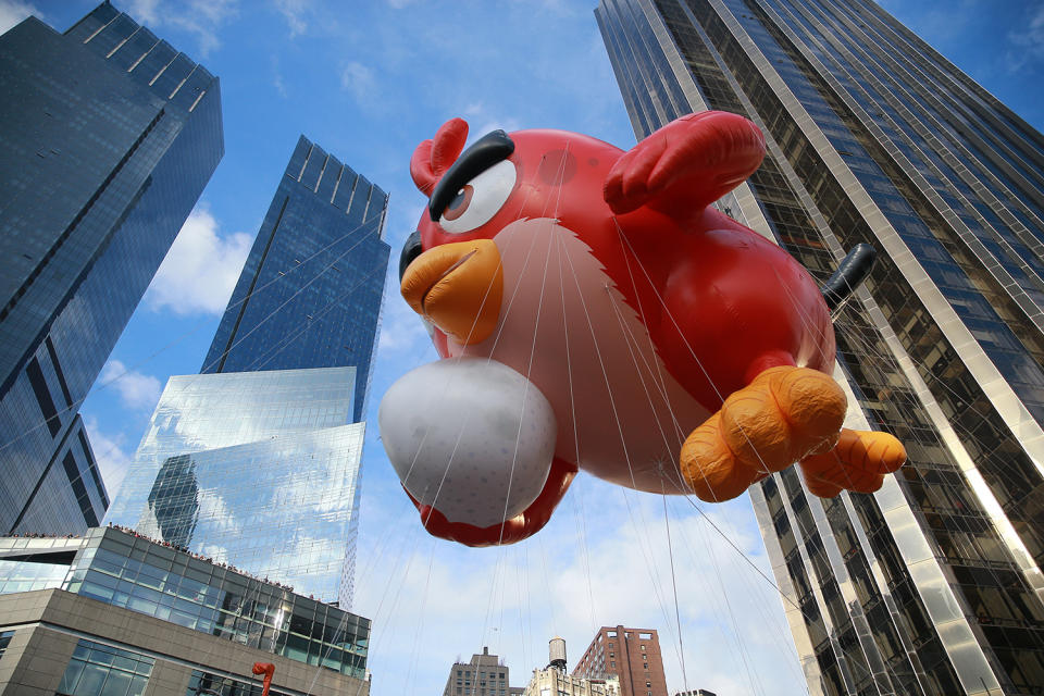 Angry Bird Red heads into Columbus Circle in the 89th Macy’s Thanksgiving Day Parade in New York, Nov. 26, 2015. (Photo: Gordon Donovan/Yahoo News)