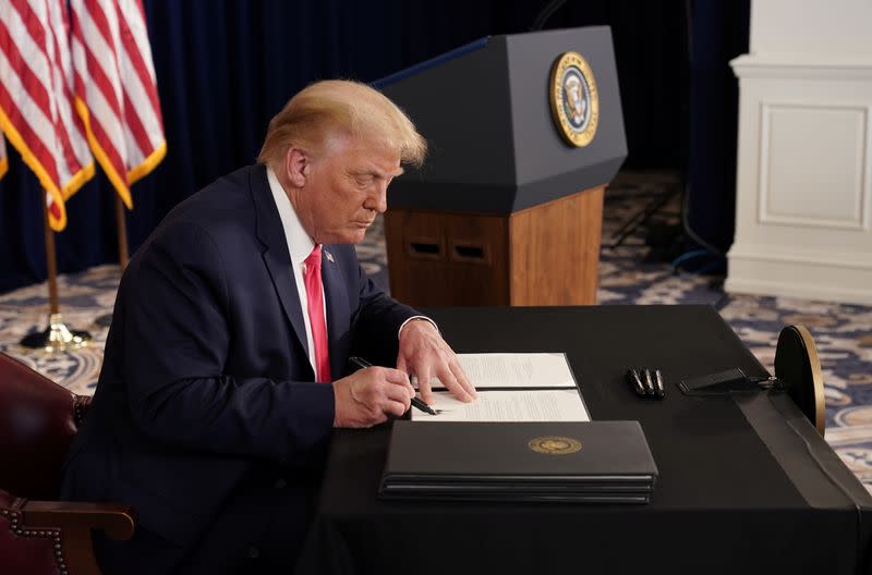 U.S. President Donald Trump holds a news conference at his golf resort in Bedminster