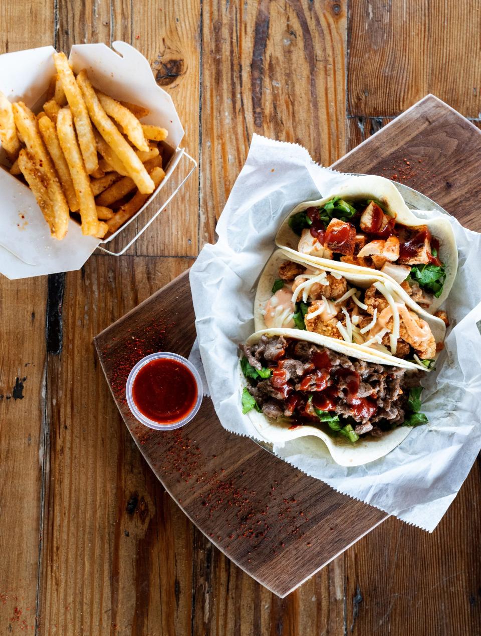 Tomas Lee's specialty tacos including the 'Korean Fried Chicken Taco' he displayed Thursday morning on Good Morning America's 'United States of Taco' competition.