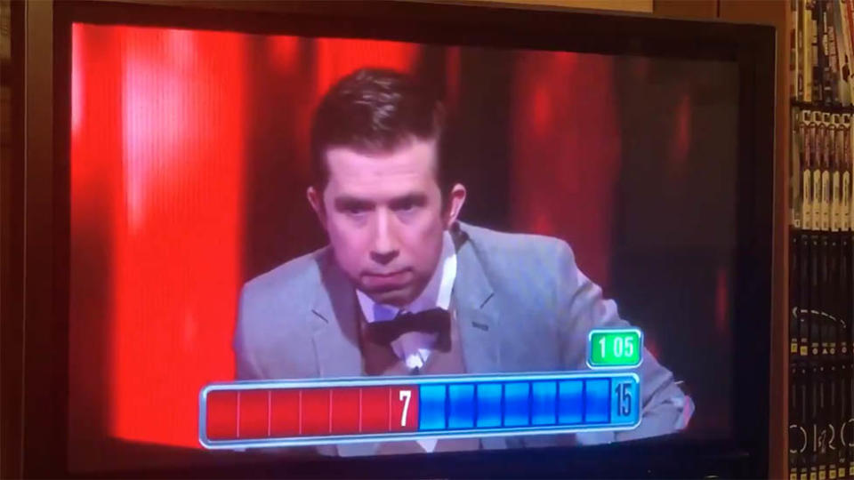 Photo of TV screen showing Issa Schultz on Channel Seven's The Chase