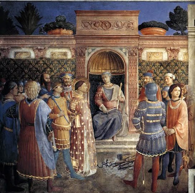 La condena de San Lorenzo. <br> Pintado por Fra Angelico en la Capilla Niccolina<br><br> (Photo courtesy <a href="https://sites.google.com/site/aguidetorome/" rel="nofollow noopener" target="_blank" data-ylk="slk:David Lown;elm:context_link;itc:0;sec:content-canvas" class="link ">David Lown</a>)