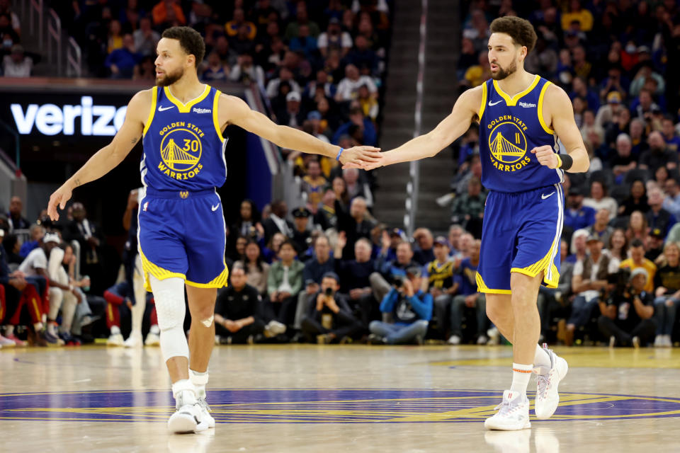 Stephen Curry and Klay Thompson ushered in the NBA's 3-point era as the greatest shooting backcourt in basketball history.  (Ray Chavez/The Mercury News via Getty Images)