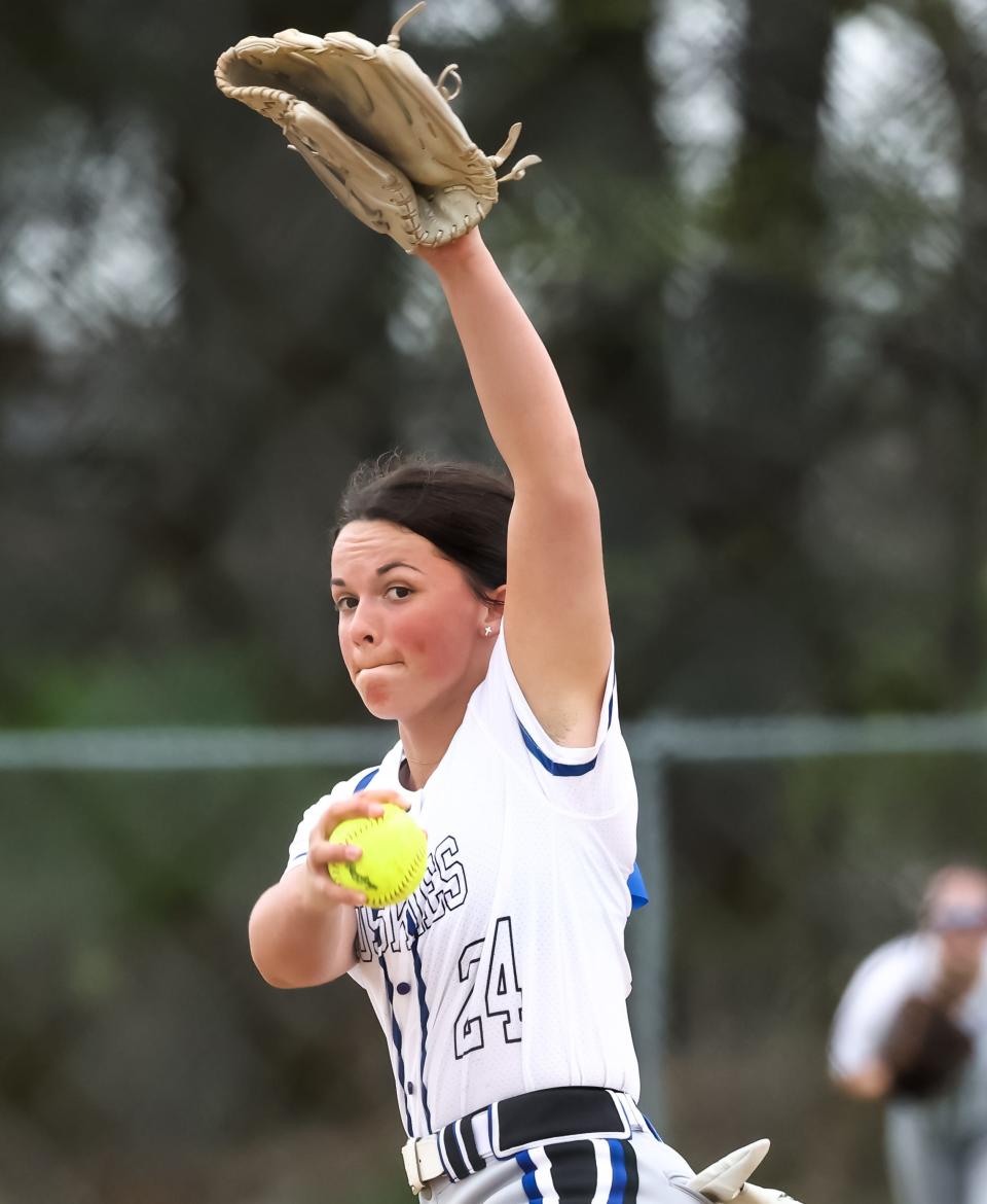 Olivia Amstutz, shown here earlier in the season, struck out 15 against Dalton in 10-0 win Wednesday.