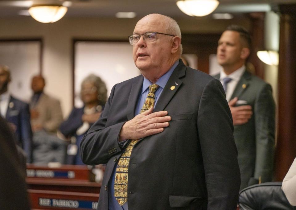 State Rep. Patt Maney leads the Pledge of Allegiance during a special legislative session Nov. 17, 2021.