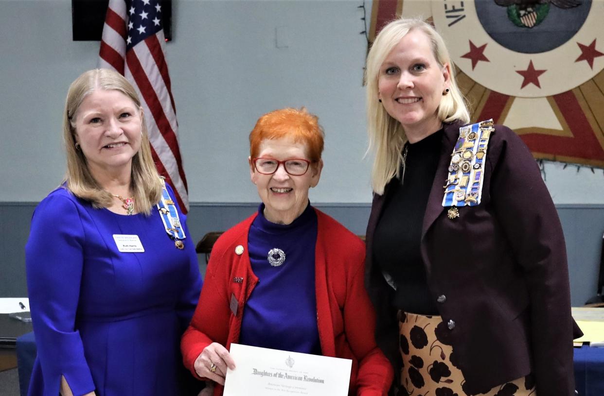 Chapter Vice Regent Ruth Harris (left), Ann Prins (center) and Chapter Regent Christine Hoek.