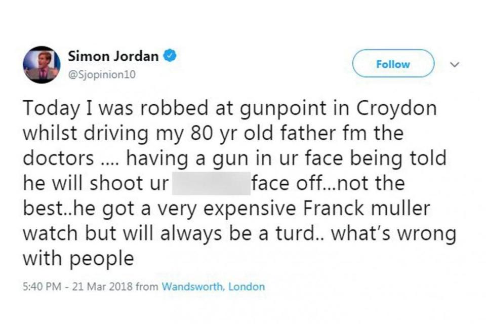 Simon Jordan tweeted: 'What's wrong with people'