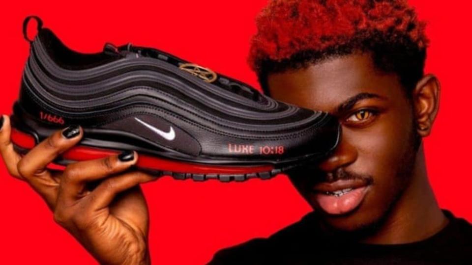 MSCHF, the art collective and apparel company that partnered with rapper Lil Nas X to create 666 pairs of what they’ve branded Satan Shoes (above), has had a restraining order against it by Nike. (MSCHF)