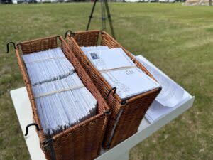 Some of the physical copies of the petition delivered to the U.S. Forest Service. (Photo by Blair Miller, Daily Montanan)