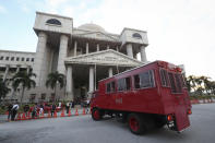 <p>A riot police vehicle seen outside the Kuala Lumpur Courts Complex on Wednesday (4 July) morning. (PHOTO: Associated Press) </p>