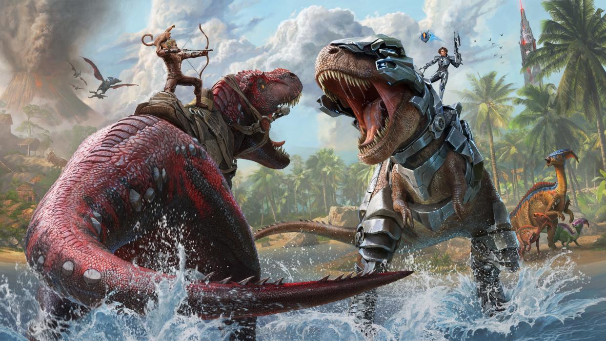  Ark Survival Ascended dinosaur fight. 