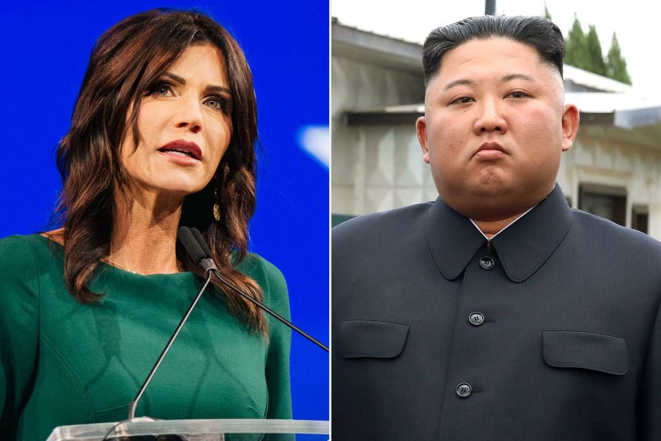<p>Brandon Bell/Getty Images; Dong-A Ilbo via Getty Images</p> Kristi Noem and Kim Jong Un