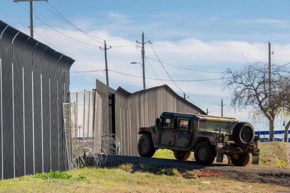 PHOTO: A National Guard patrol unit is situated on the banks of the Rio Grande river at Shelby Park on January 12, 2024 in Eagle Pass, Texas. (Brandon Bell/Getty Images)