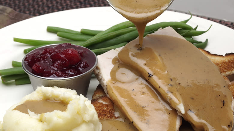 Turkey with gravy and sides