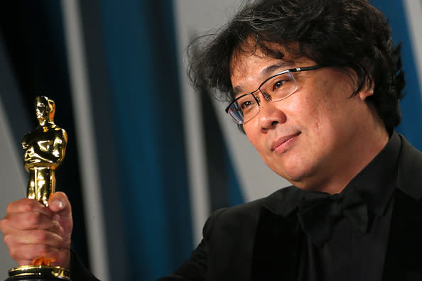 Director Bong Joon Ho, with his Oscar. Source: Getty