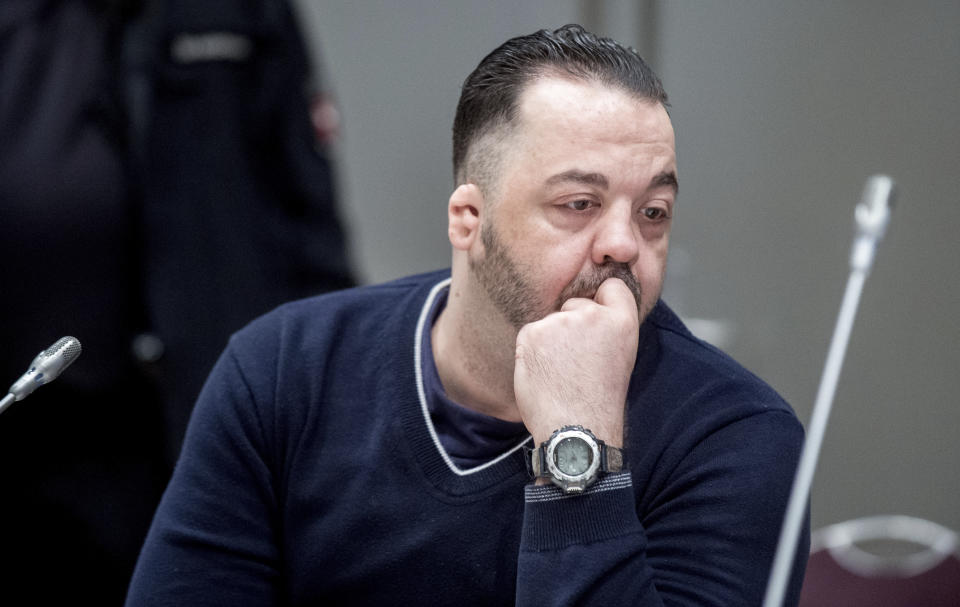 Former nurse Niels Hoegel sits in the court room during a session of the district court in Oldenburg, Germany, Thursday, June 6, 2019. Niels Hoegel has been convicted of 85 counts of murder and sentenced to life in prison. (Hauke-Christian Dittrich/dpa via AP)