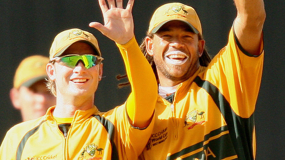 Michael Clarke and Andrew Symonds at the ICC World Cup in 2007. (Photo by Getty Images)